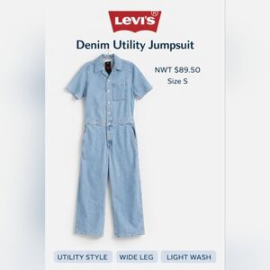 NWT Levi’s Denim Utility Jumpsuit NWT Light Wash Wide Leg Size Small